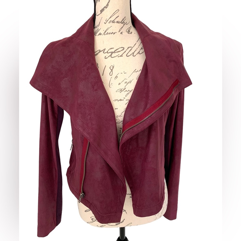 Georgie Faux Leather Cropped Moto Jacket Burgundy Size XS - Picture 3 of 6